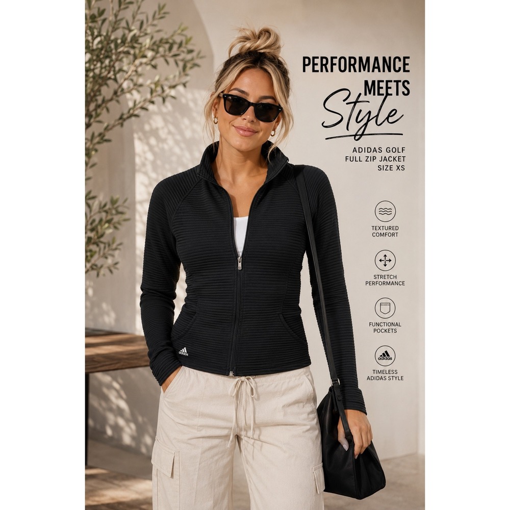Adidas Golf Women's Extra Small Black Ribbed Full Zip Jacket Athleisure